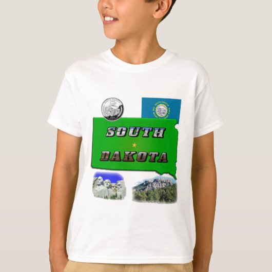 South Dakota Map, Fototekst, Faux Quarter T-shirt (Voorkant)