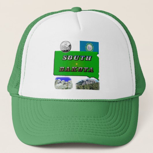 South Dakota Map, Fototekst, Faux Quarter Trucker Pet (Voorkant)