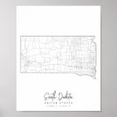 South Dakota Minimal Street Map Poster (Voorkant)