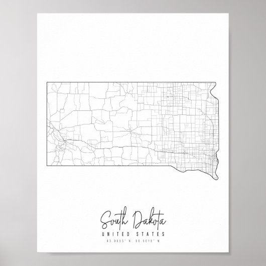 South Dakota Minimal Street Map Poster (Voorkant)