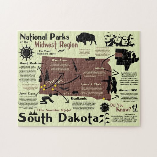 South Dakota National Parks Infographic Map Legpuzzel (Horizontaal)