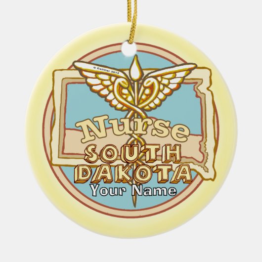South Dakota Nurse Caduceus  Keramisch Ornament (Voorkant)