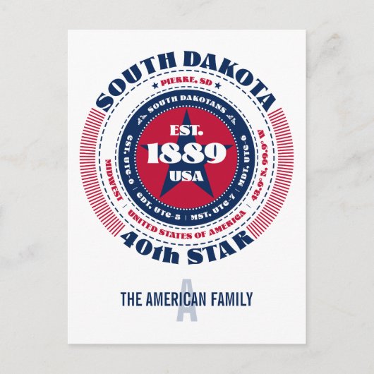 South Dakota, Pierre, SD, Patriottisch, Monogram Briefkaart (Voorkant)