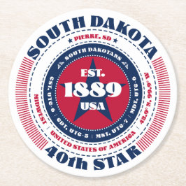 South Dakota Red White Blue Typografie Ronde Kartonnen Onderzetter