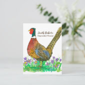 South Dakota Ring Necked Pheasant Pasque Flower Briefkaart (Staand voorkant)