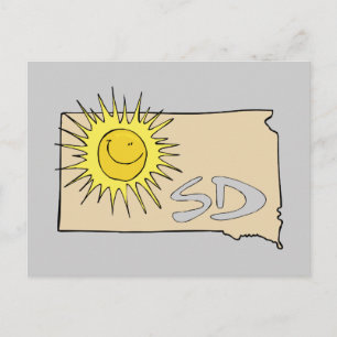 South Dakota SD Map Cartoon glimlachend Sun Art Briefkaart