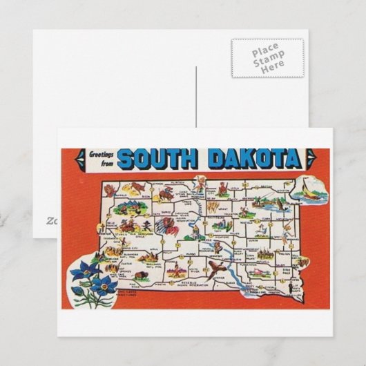 South Dakota State Map Briefkaart (Voorkant / Achterkant)