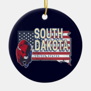 South Dakota United States Retro State Map Keramisch Ornament