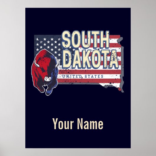 South Dakota United States Retro State Map Poster (Voorkant)