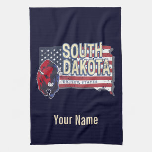 South Dakota United States Retro State Map Theedoek