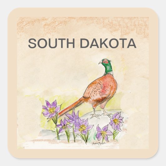 South Dakota vogelbloem Vierkante Sticker (Voorkant)