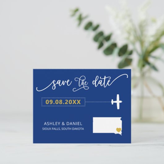 South Dakota Wedding Save the Date Map Briefkaart (Staand voorkant)