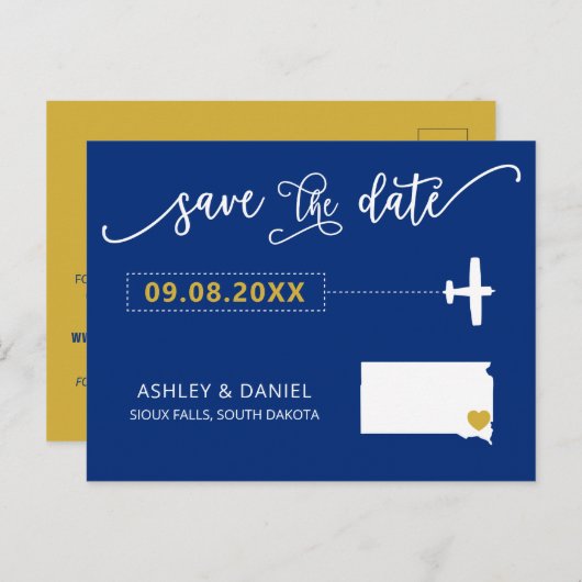 South Dakota Wedding Save the Date Map Briefkaart (Voorkant / Achterkant)