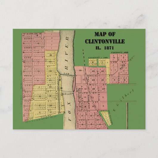 South Elgin Illinois Clintonville Map Art 1871 Briefkaart (Voorkant)