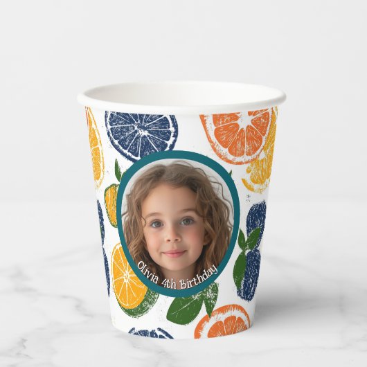 South Fruits foto en naam Papier Papieren Bekers (Voorkant)