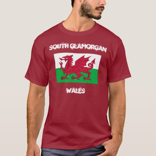 South Glamorgan, Wales met Welsh flag T-shirt (Voorkant)