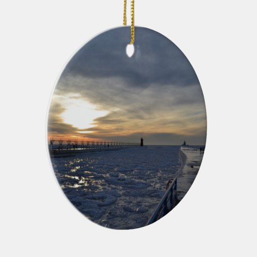South Haven Lighthouse Sunset Keramisch Ornament (Rechts)