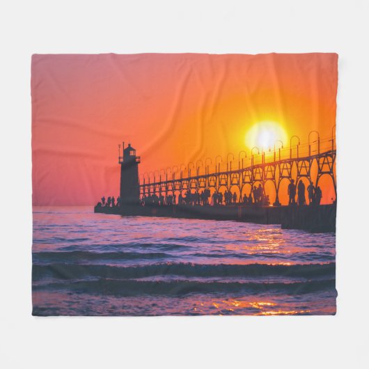 South Haven, MI Lighthouse Fleece Blanket (Voorkant (Horizontaal))
