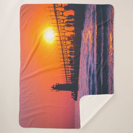 South Haven, MI Lighthouse Sherpa Blanket Deken (Voorkant)