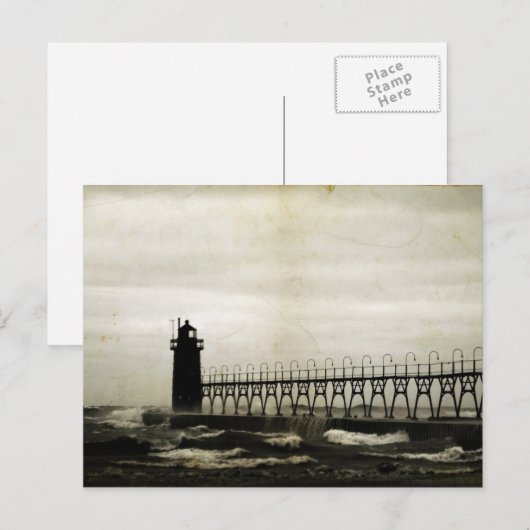 South Haven Michigan Lighthouse Stormachtig weer Briefkaart (Voorkant / Achterkant)