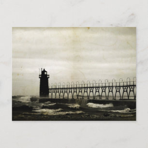 South Haven Michigan Lighthouse Stormachtig weer Briefkaart