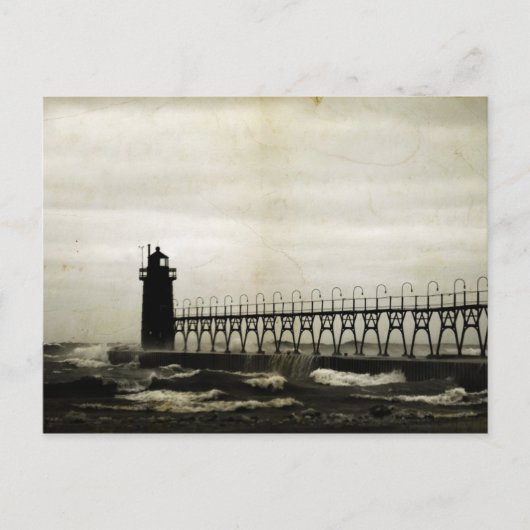 South Haven Michigan Lighthouse Stormachtig weer Briefkaart (Voorkant)