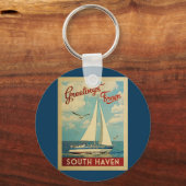 South Haven Sailboot Vintage Travel Michigan Sleutelhanger (Voorkant)