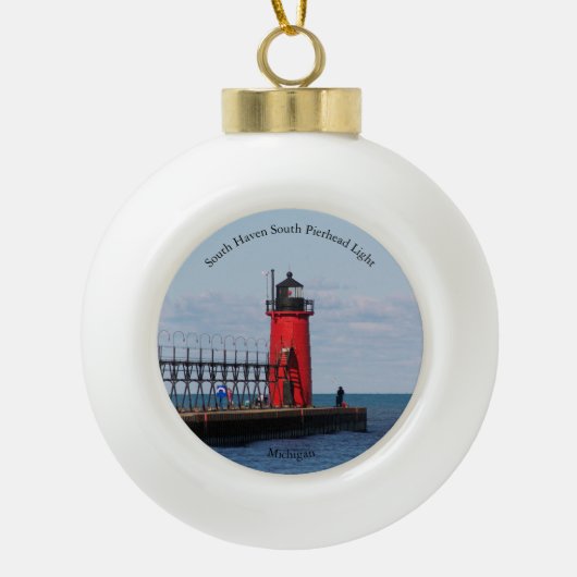 South Haven South Pierhead Light Keramische Bal Ornament (Voorkant)