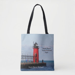 South Haven South Pierhead Light over de hele canv Tote Bag