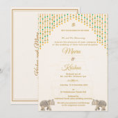 South Indian Temple Wedding Invitation Suite Kaart (Voorkant / Achterkant)