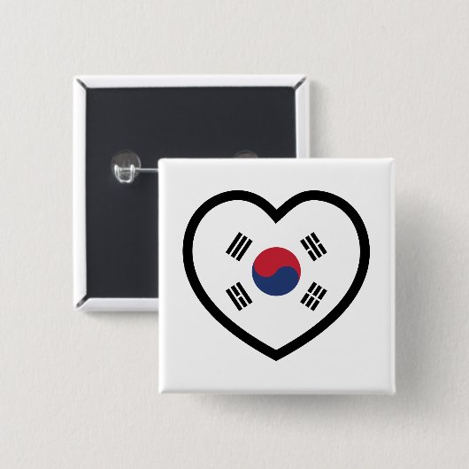 South Korea Flag Heart Vierkante Button 5,1 Cm (Voorkant /achterkant)