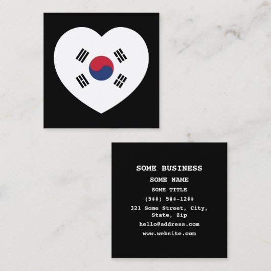South Korea Flag Heart Vierkante Visitekaartje (Voorkant / Achterkant)
