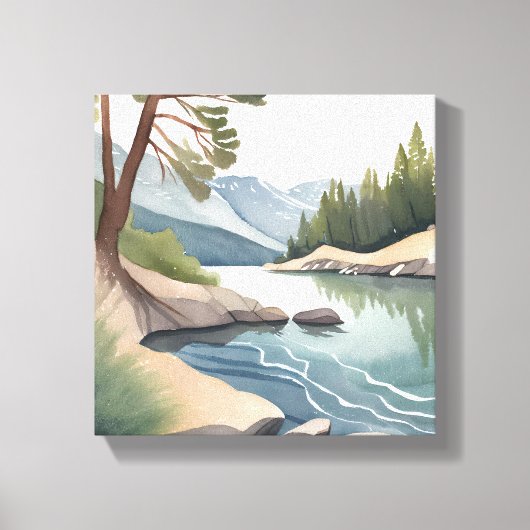 South Lake Tahoe | Waterverf landschap Canvas Afdruk (Voorkant)