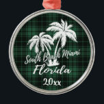 South Miami Beach Florida Palm Tree Green Metalen Ornament<br><div class="desc">South Miami Beach Florida Palm Tree Green Pset Ornament</div>