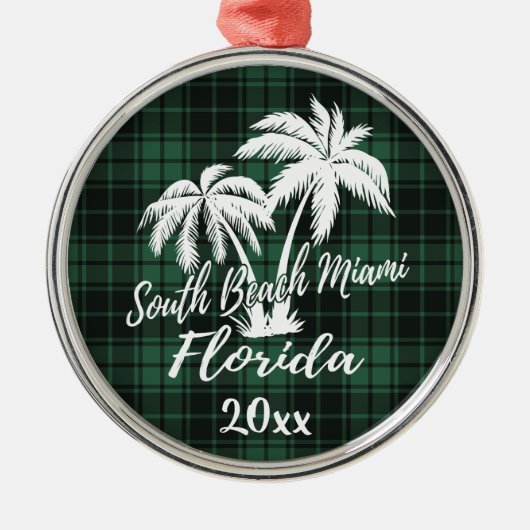 South Miami Beach Florida Palm Tree Green Metalen Ornament (Voorkant)