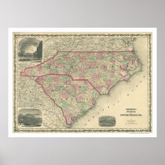 South & North Carolina Map 1861 Poster (Voorkant)