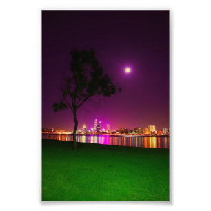 South Perth Foreshore Perth City Lights Skyline Foto Afdruk