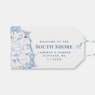 South Shore Massachusetts Kaart Elegante bruiloft Cadeaulabel