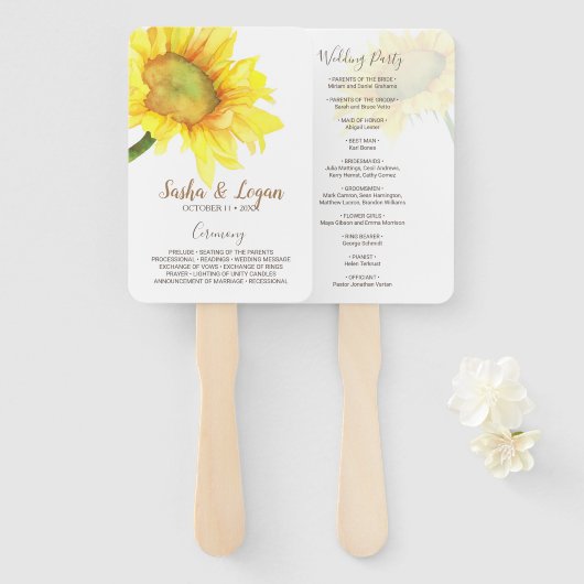 South Sunflower Wedding Programme Handwaaier (Voorkant en achterkant)