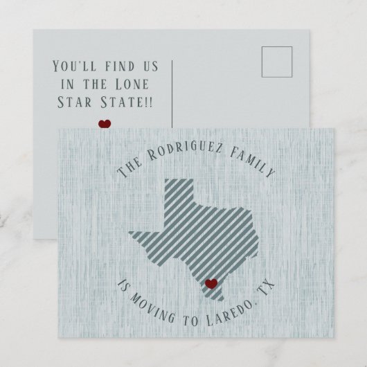 South Texas Blue Linen Heart Texas Moving Aankondigingskaart (Voorkant / Achterkant)