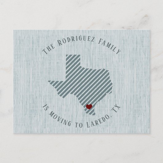 South Texas Blue Linen Heart Texas Moving Aankondigingskaart (Voorkant)