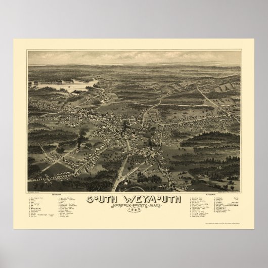 South Weymouth, MA Panoramic Map - 1885 Poster (Voorkant)