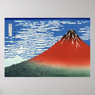 South Wind Clear Sky, Red Fuji, Katsushika Hokusai Poster