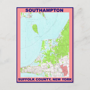 Southampton Village NY  Map ca. 1956 Briefkaart