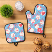 Southern Baking Polka Dot Pattern Recipe Ovenwant & Pannenlap Set (Top down)