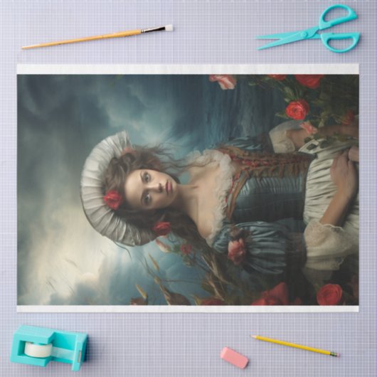 Southern Bell dame in blauwe decoupage Tissuepapier (Craft)