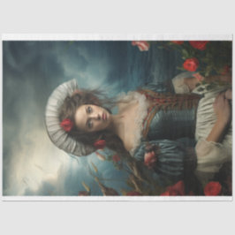 Southern Bell dame in blauwe decoupage Tissuepapier