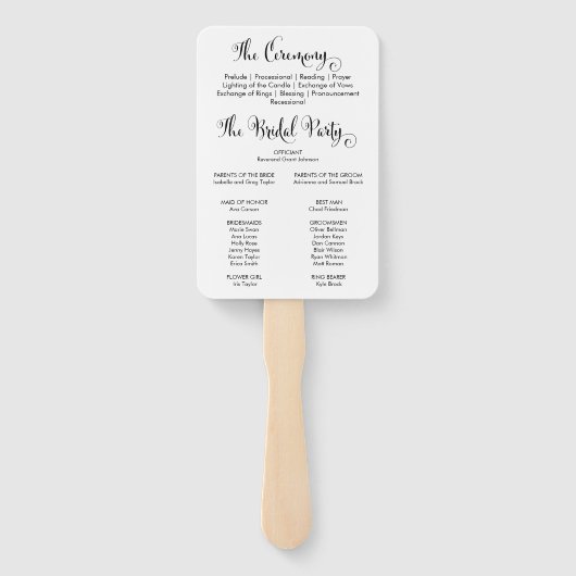 Southern Belle Calligraphy Wedding Programme Handwaaier (Achterkant)