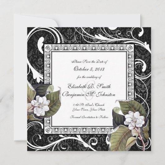 Southern Belle Magnolia Save the Date Damask (Achterkant)