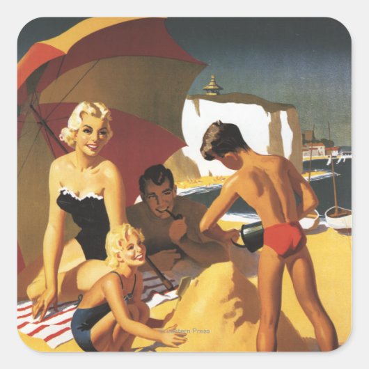 Southern British Railways Family on Beach Vierkante Sticker (Voorkant)